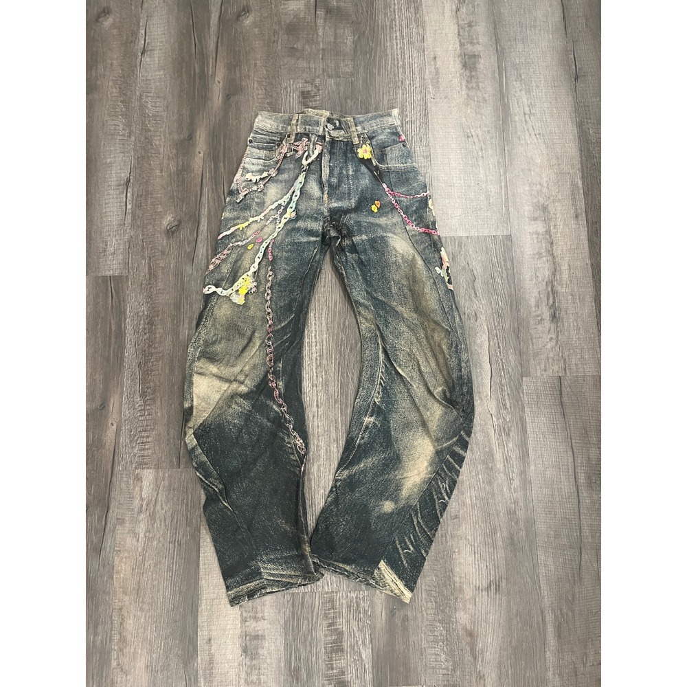 Acne Studios SS24 Trompe L'oeil Printed Distressed Chain Denim Jeans EUR 44